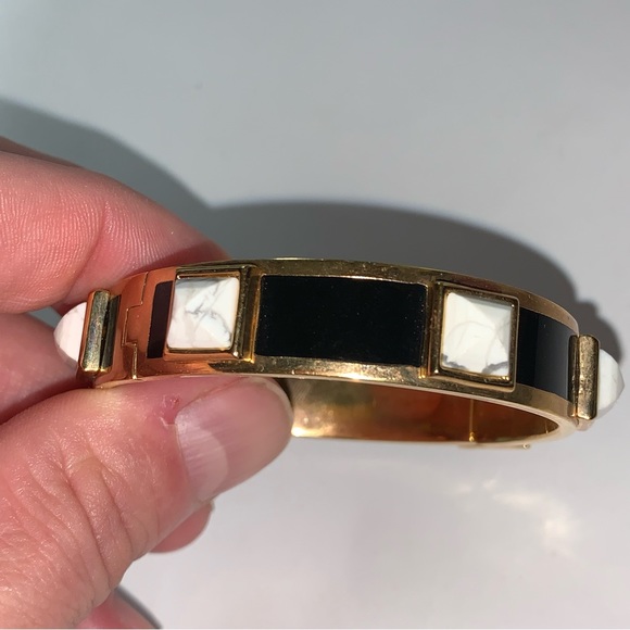 HENRI BENDEL 14k yellow gold plated CLICK CLACK cuff BRACELET w/stone STUDS - Picture 10 of 16